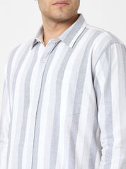 Mens Light Grey Striped Casual Shirt
