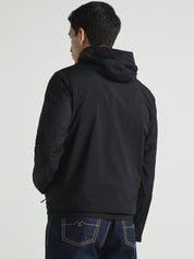 Men's Black Hooded Solid Windcheater Jacket