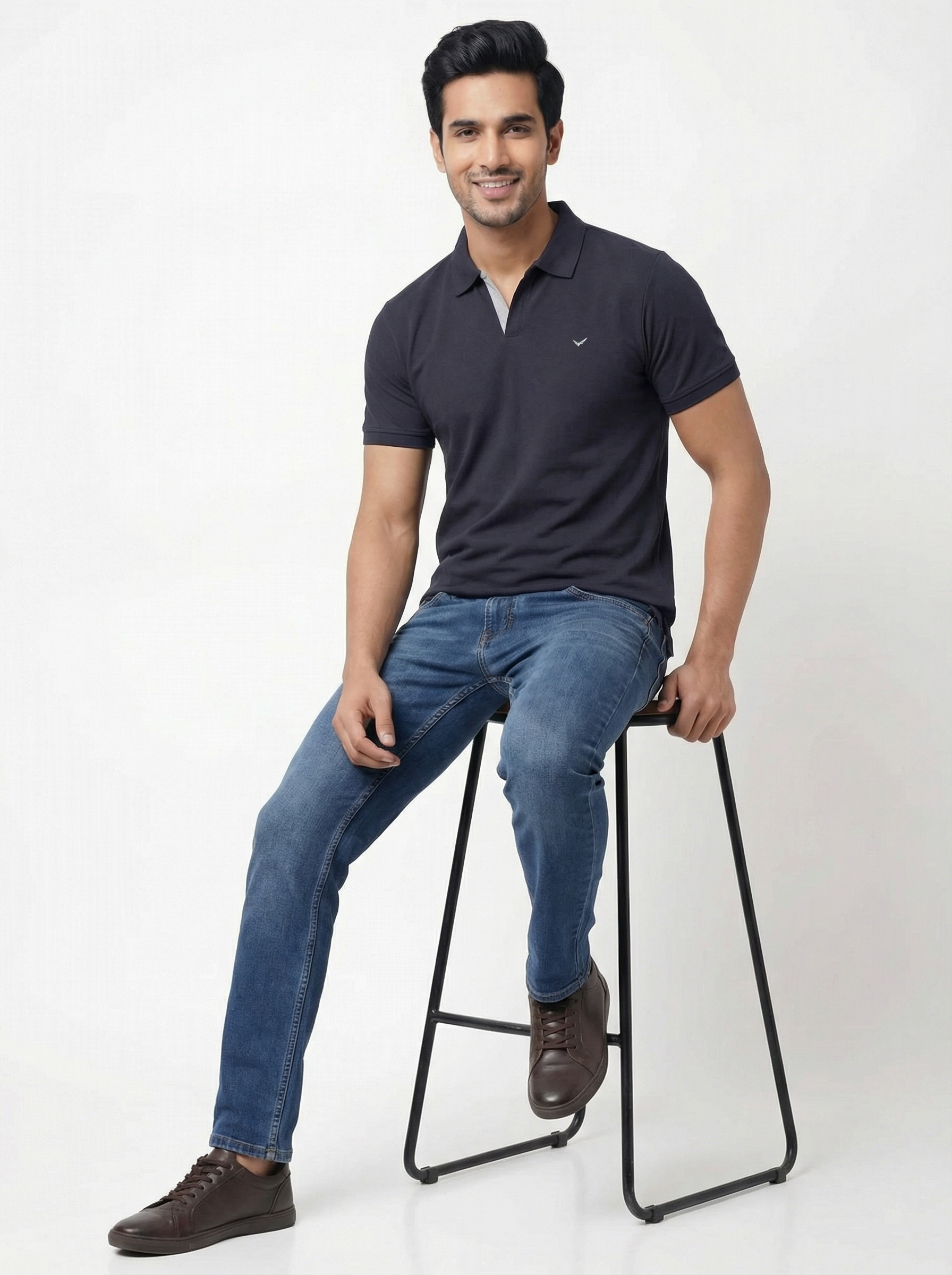 Men Regular Fit Johnny Collar Solid T-Shirt