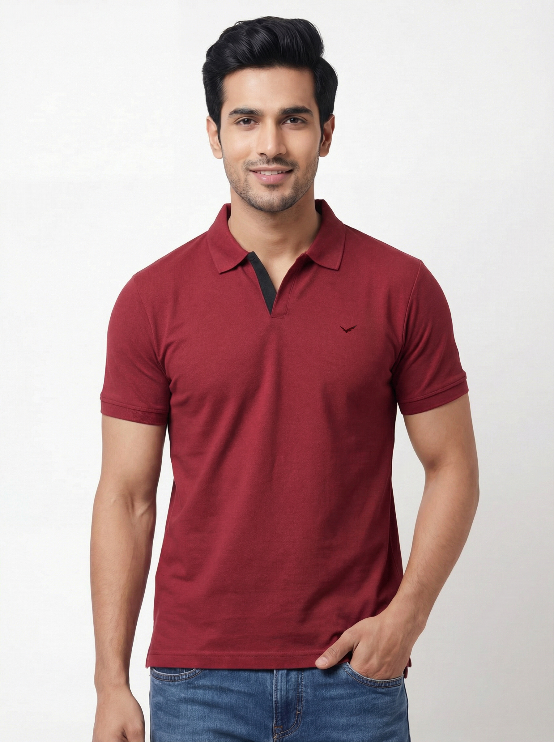 Men Regular Fit Johnny Collar Solid T-Shirt