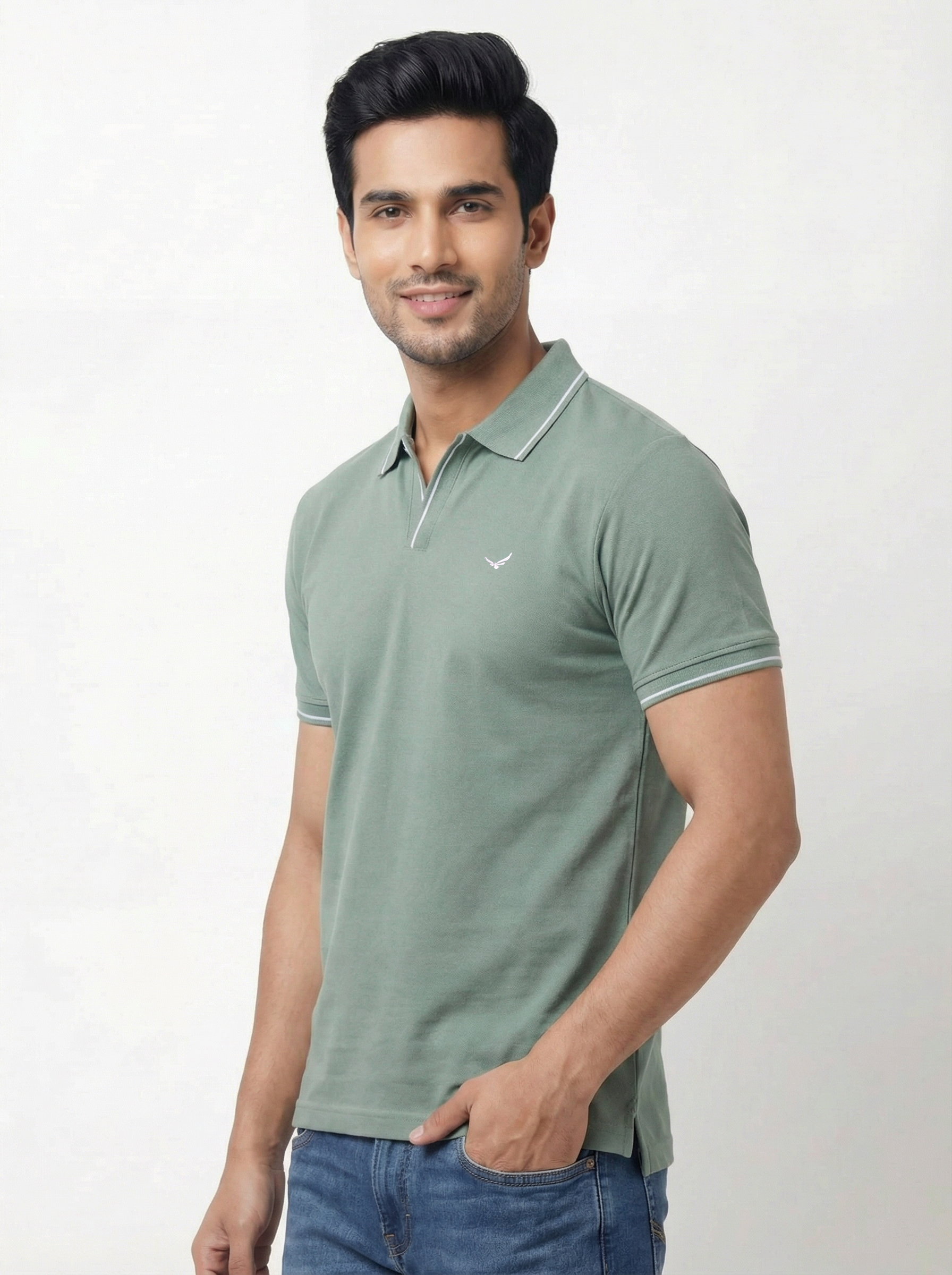 Men Regular Fit Johnny Collar Solid T-Shirt