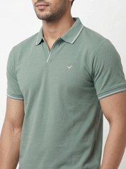 Men Regular Fit Johnny Collar Solid T-Shirt