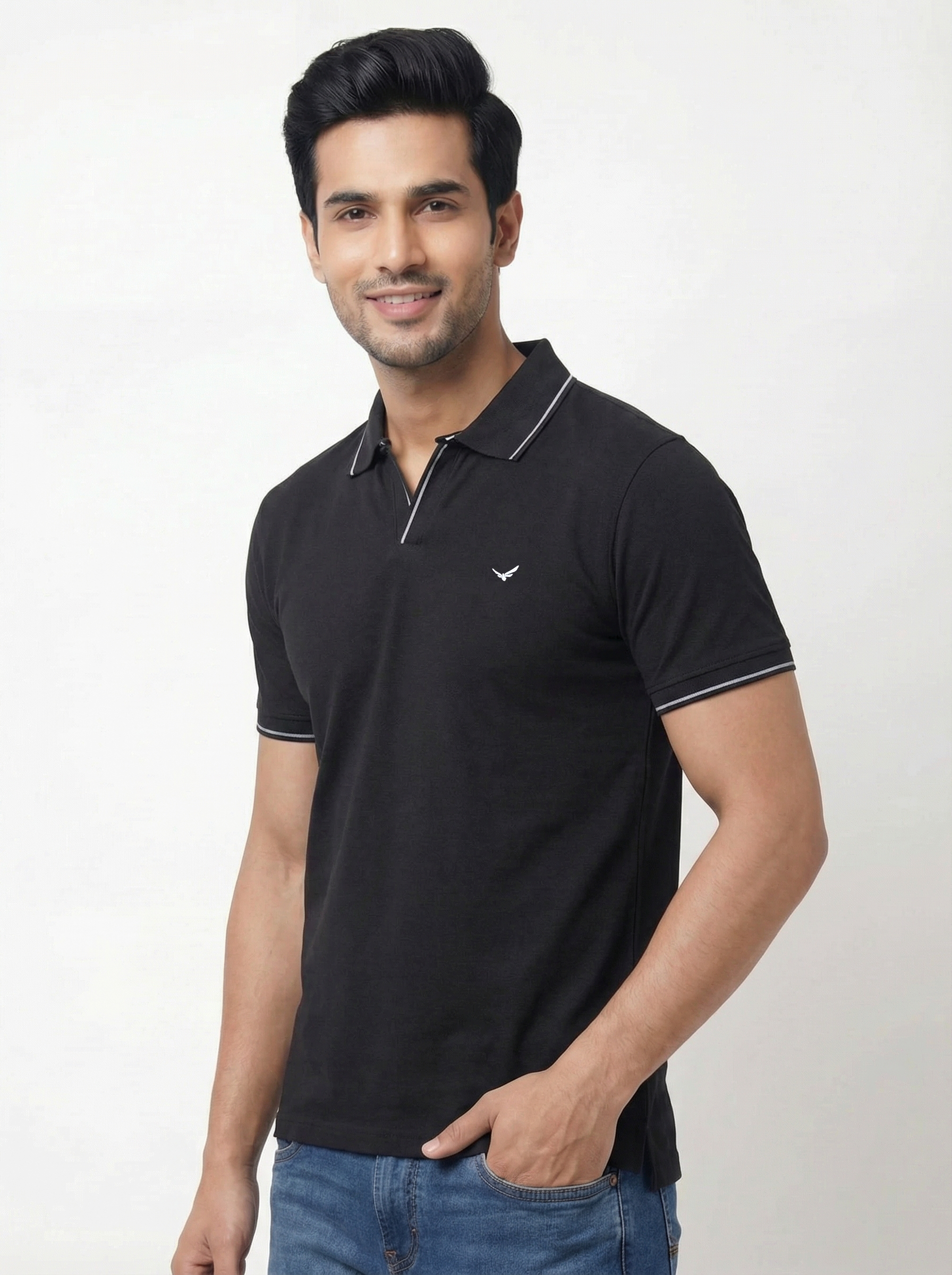 Men Regular Fit Johnny Collar Solid T-Shirt