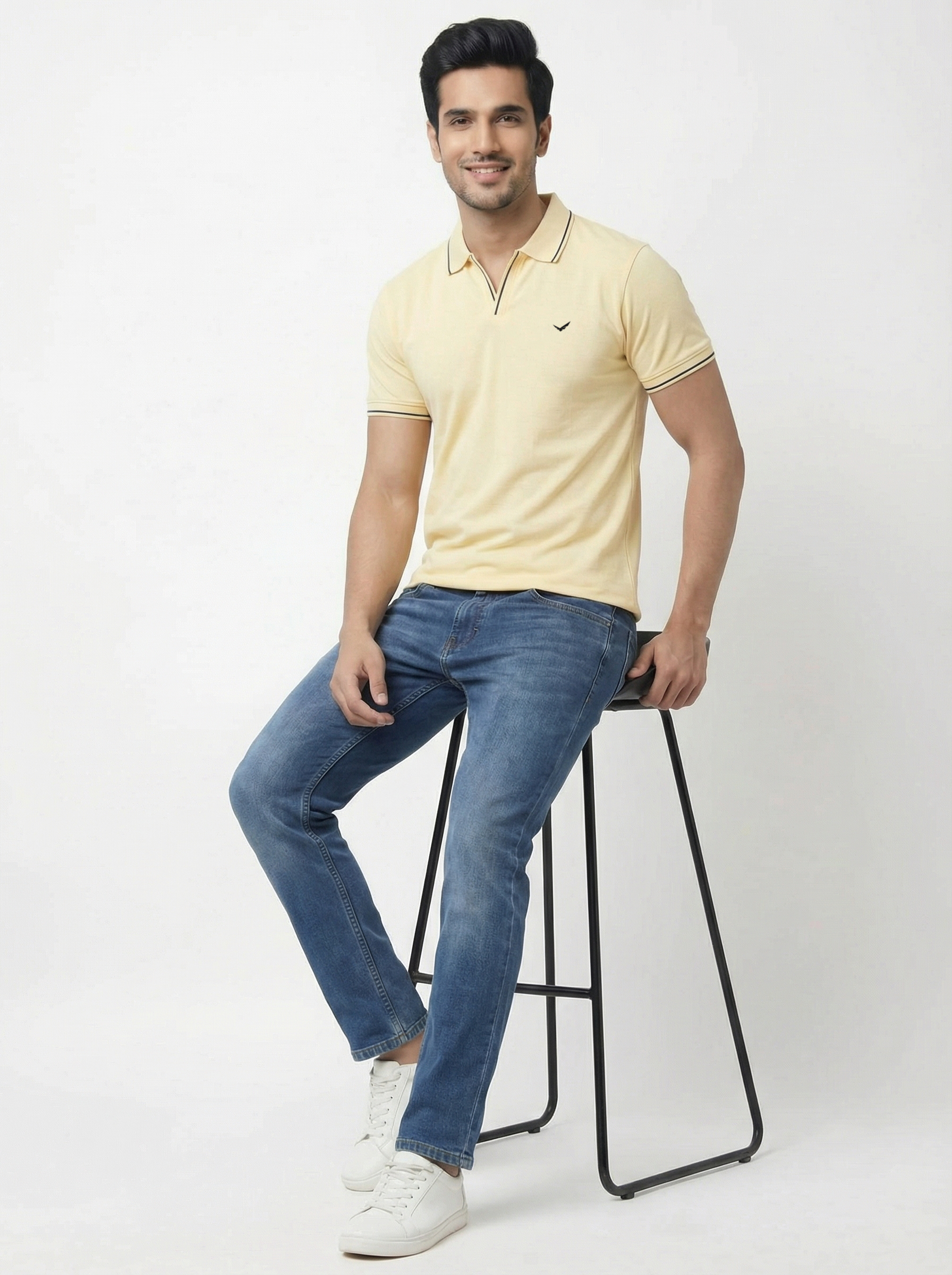 Men Regular Fit Johnny Collar Solid T-Shirt