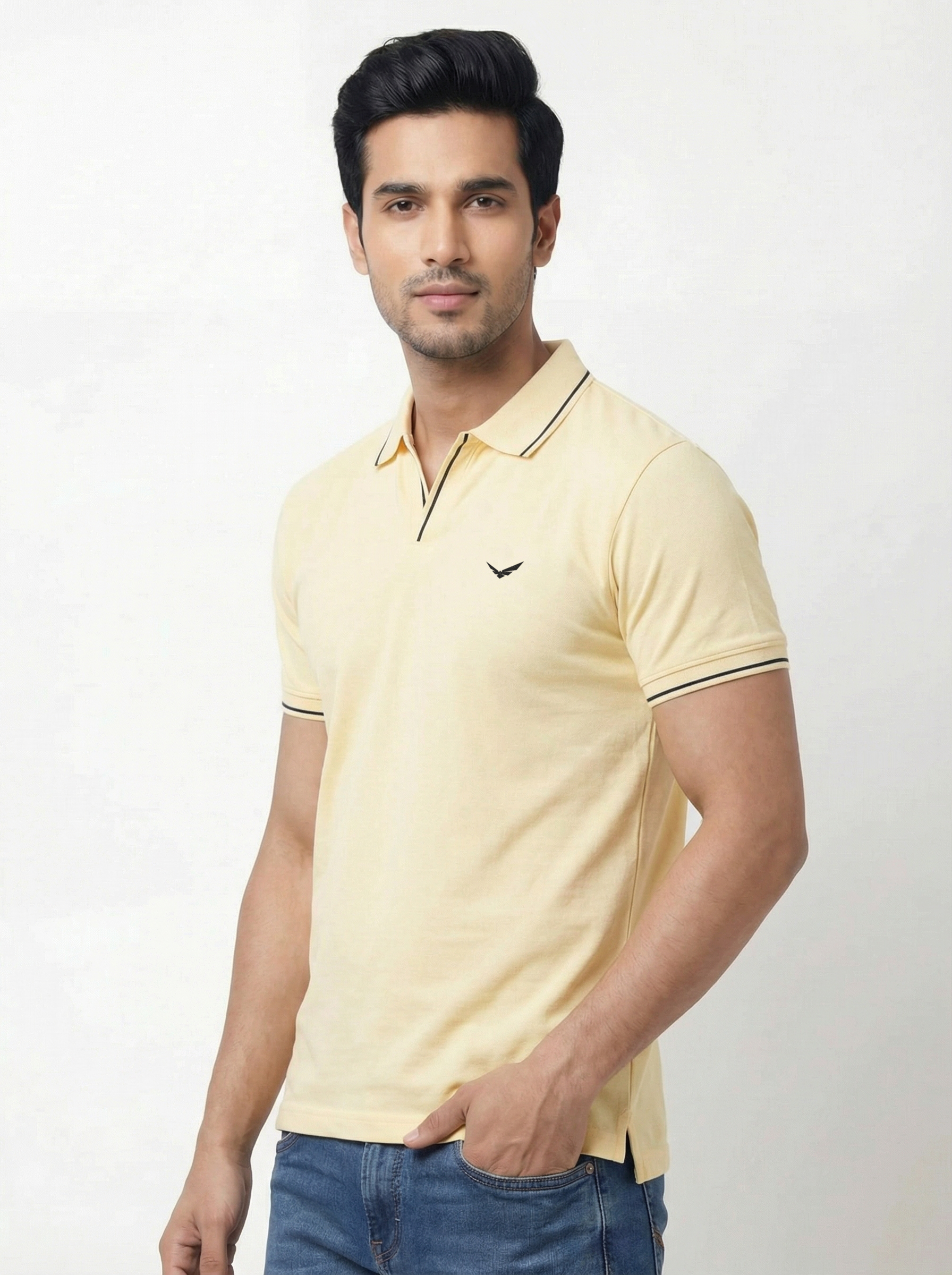 Men Regular Fit Johnny Collar Solid T-Shirt