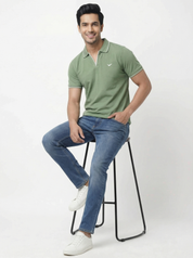 Men Regular Fit Johnny Collar Solid T-Shirt