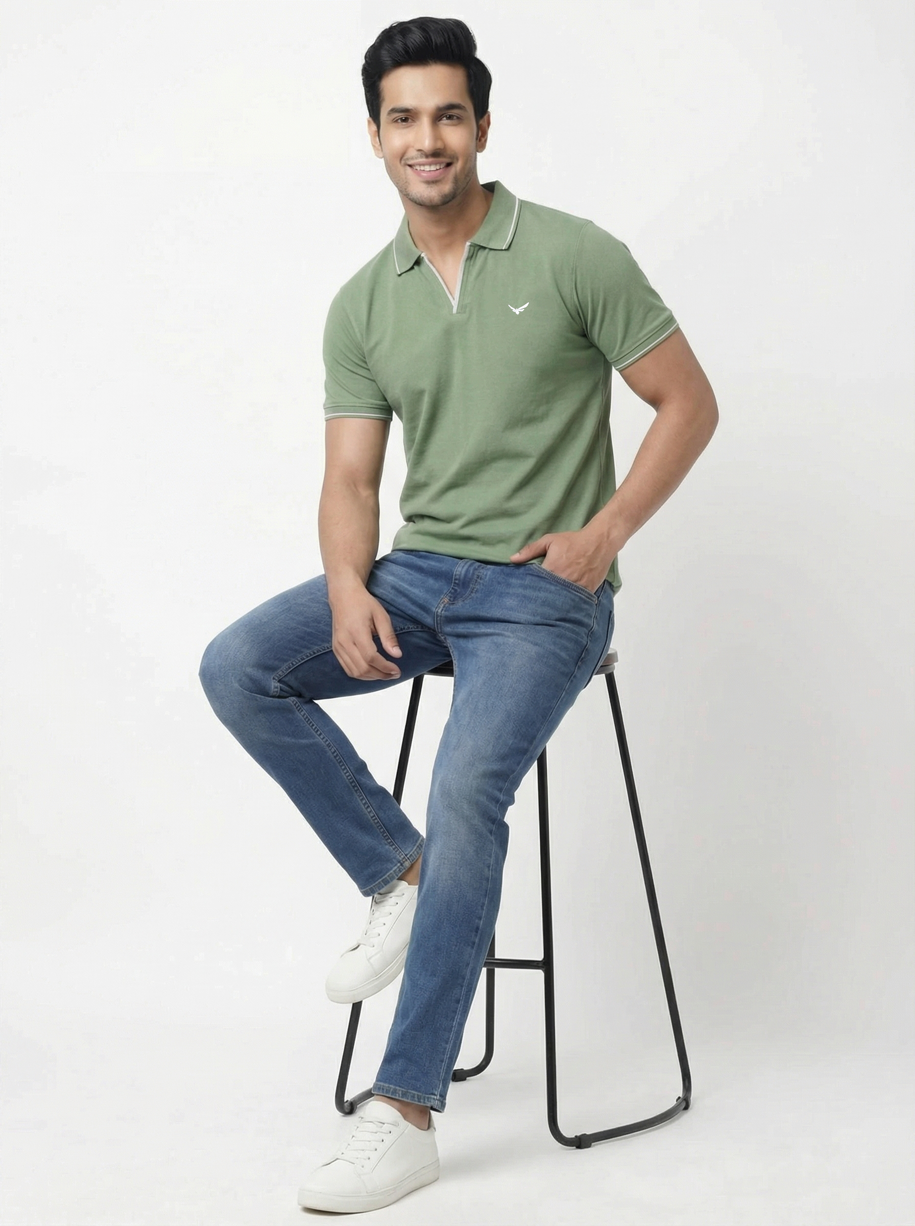 Men Regular Fit Johnny Collar Solid T-Shirt