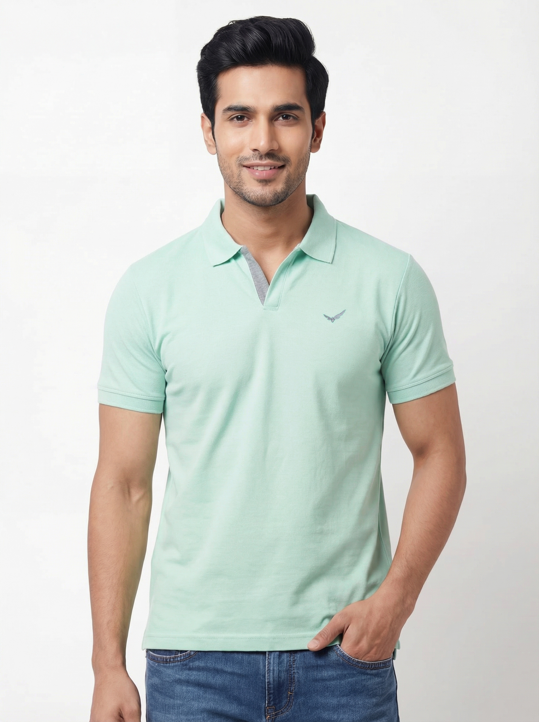 Men Regular Fit Johnny Collar Solid T-Shirt