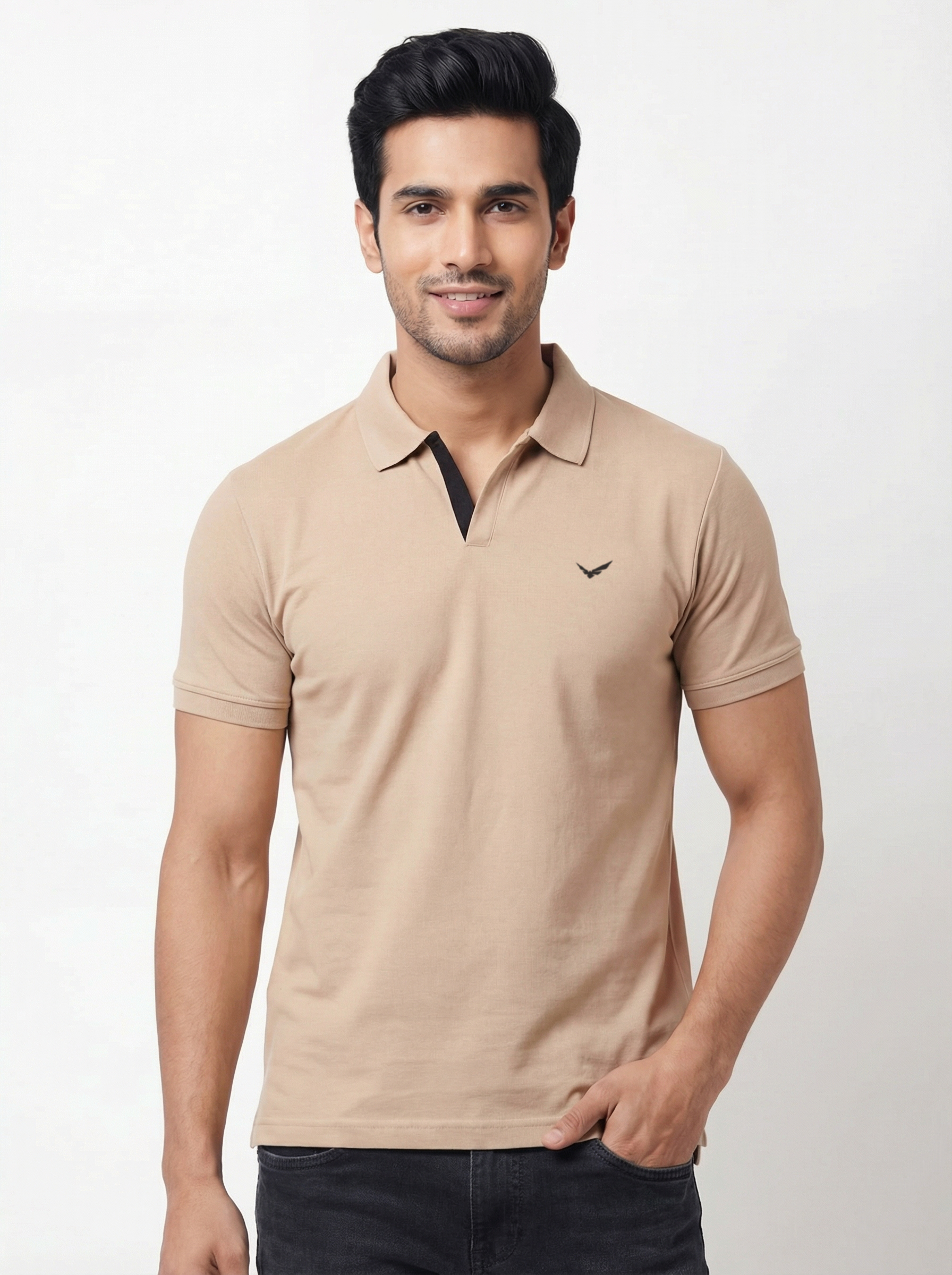 Men Regular Fit Johnny Collar Solid T-Shirt