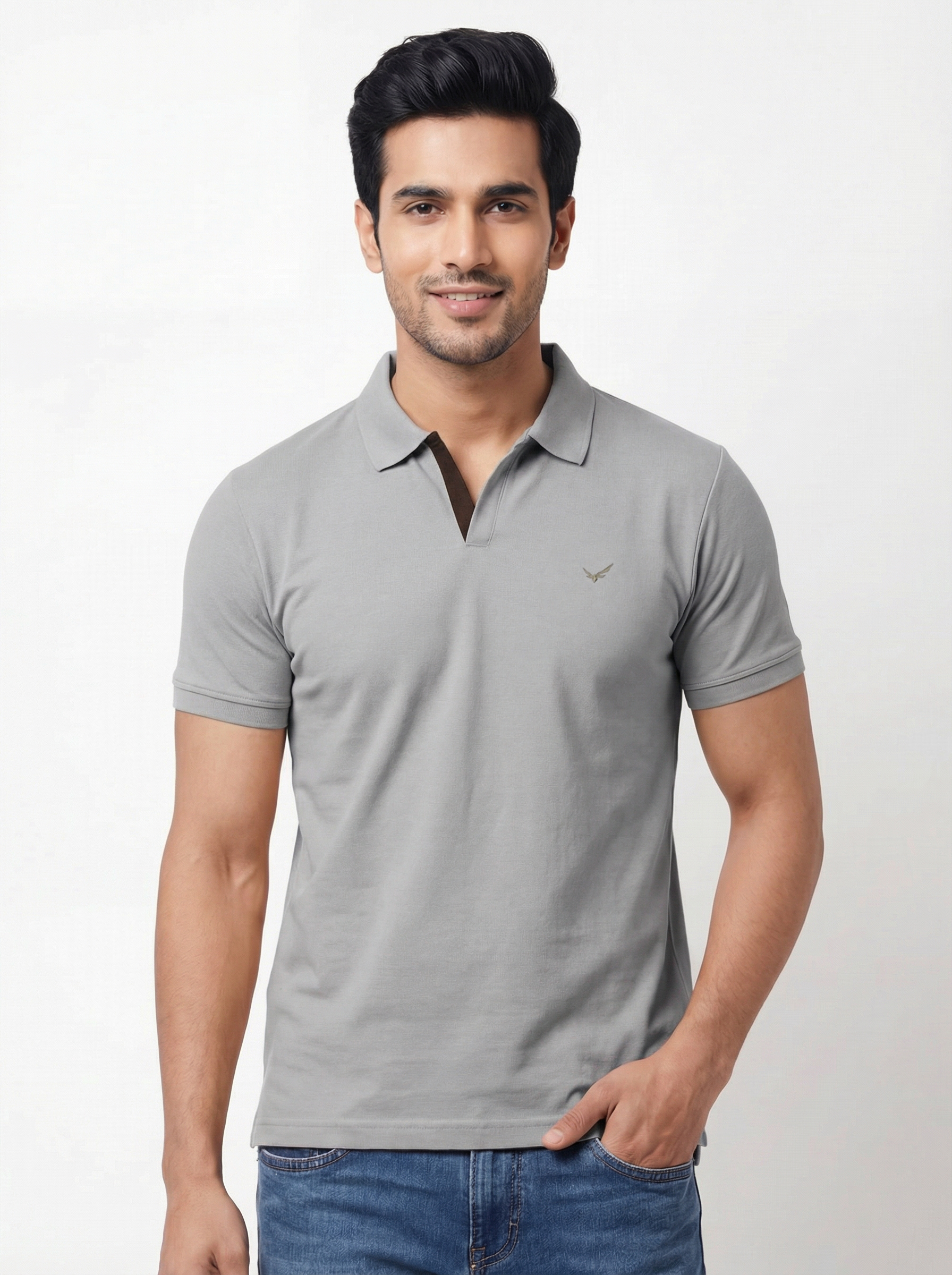 Men Regular Fit Johnny Collar Solid T-Shirt