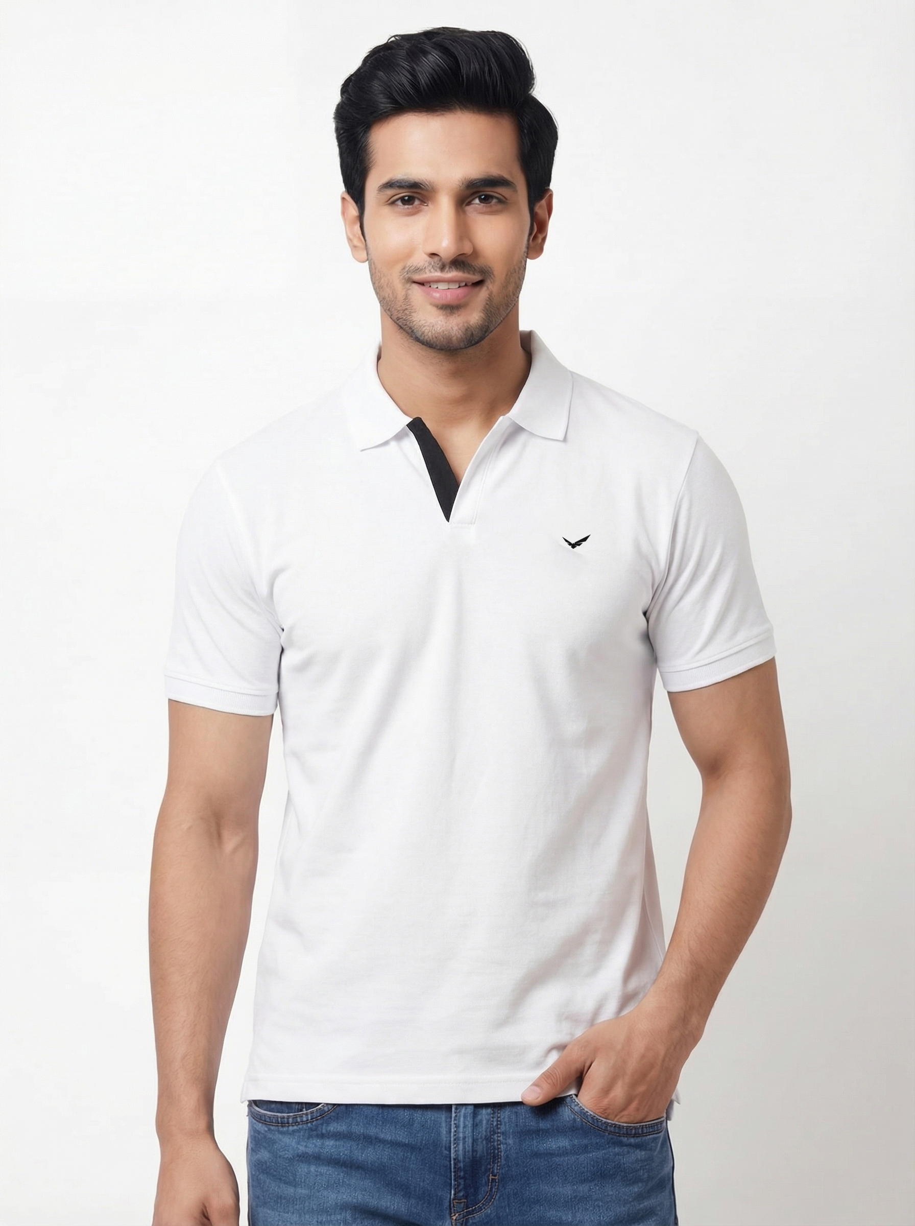 Men Regular Fit Johnny Collar Solid T-Shirt