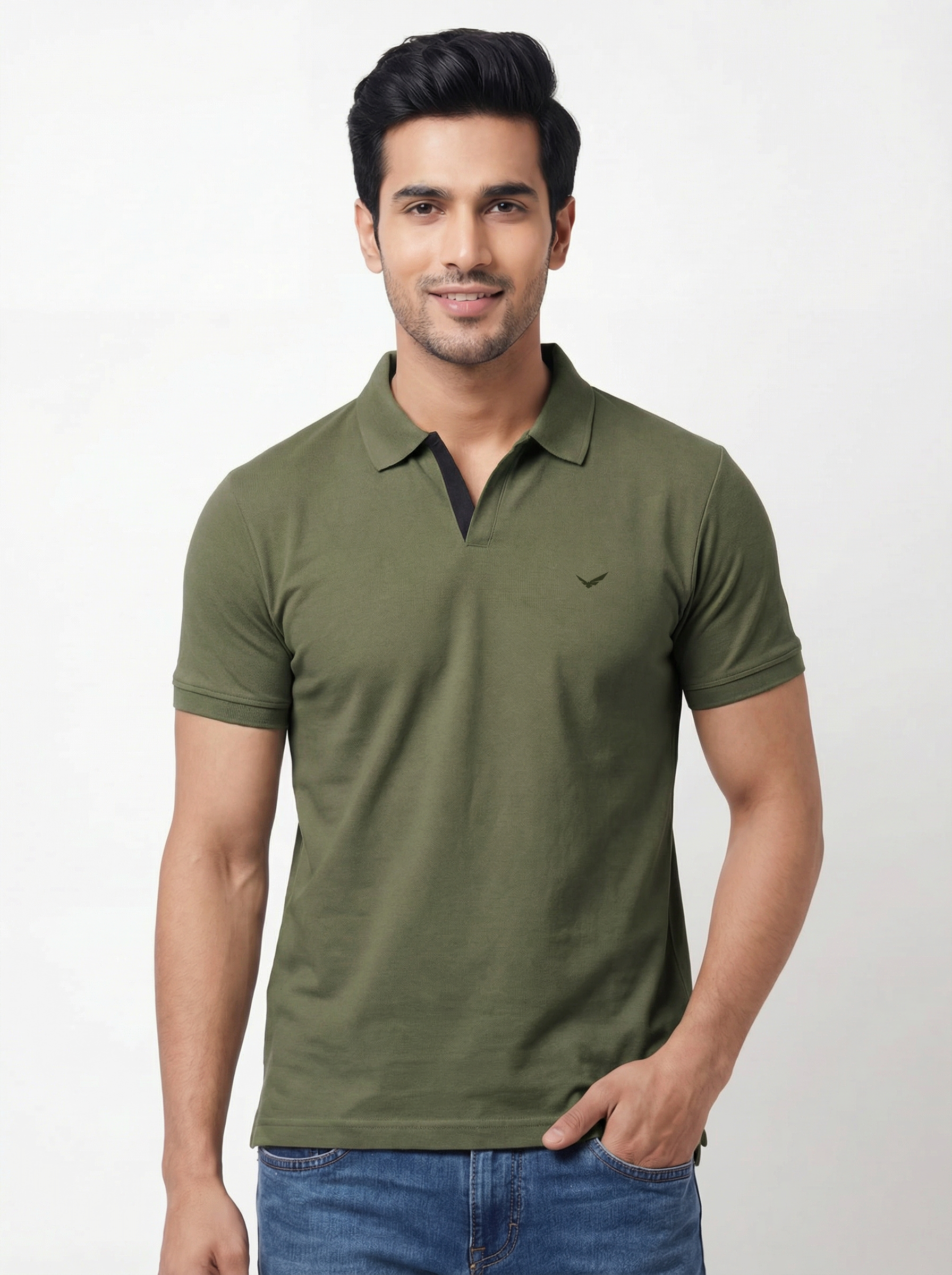 Men Regular Fit Johnny Collar Solid T-Shirt