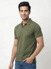 Men Regular Fit Johnny Collar Solid T-Shirt