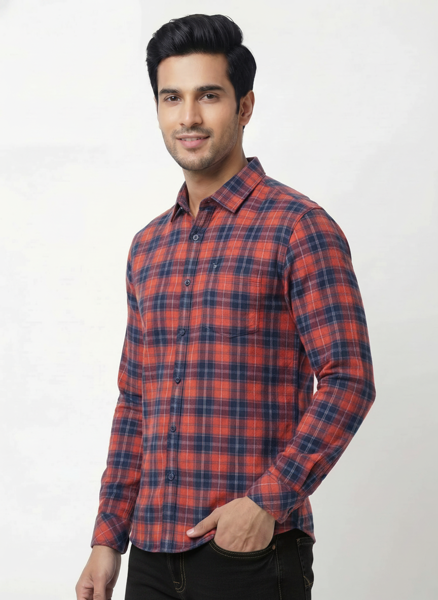 Men's Red & Navy Blue Checked Shirt