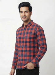 Men's Red & Navy Blue Checked Shirt