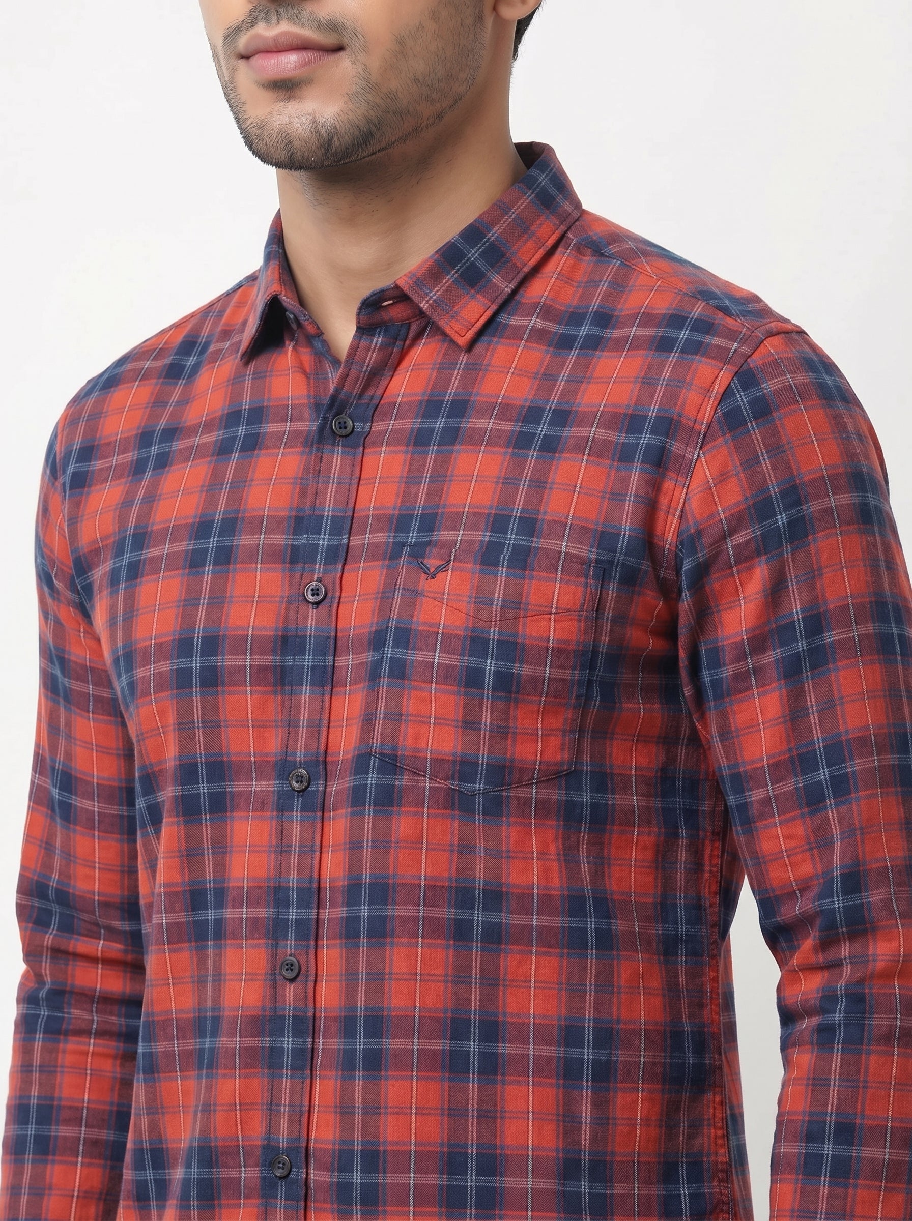 Men's Red & Navy Blue Checked Shirt