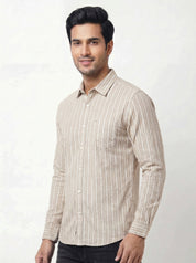 Men's Mustard Beige Striped Shirt