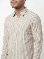 Men's Mustard Beige Striped Shirt