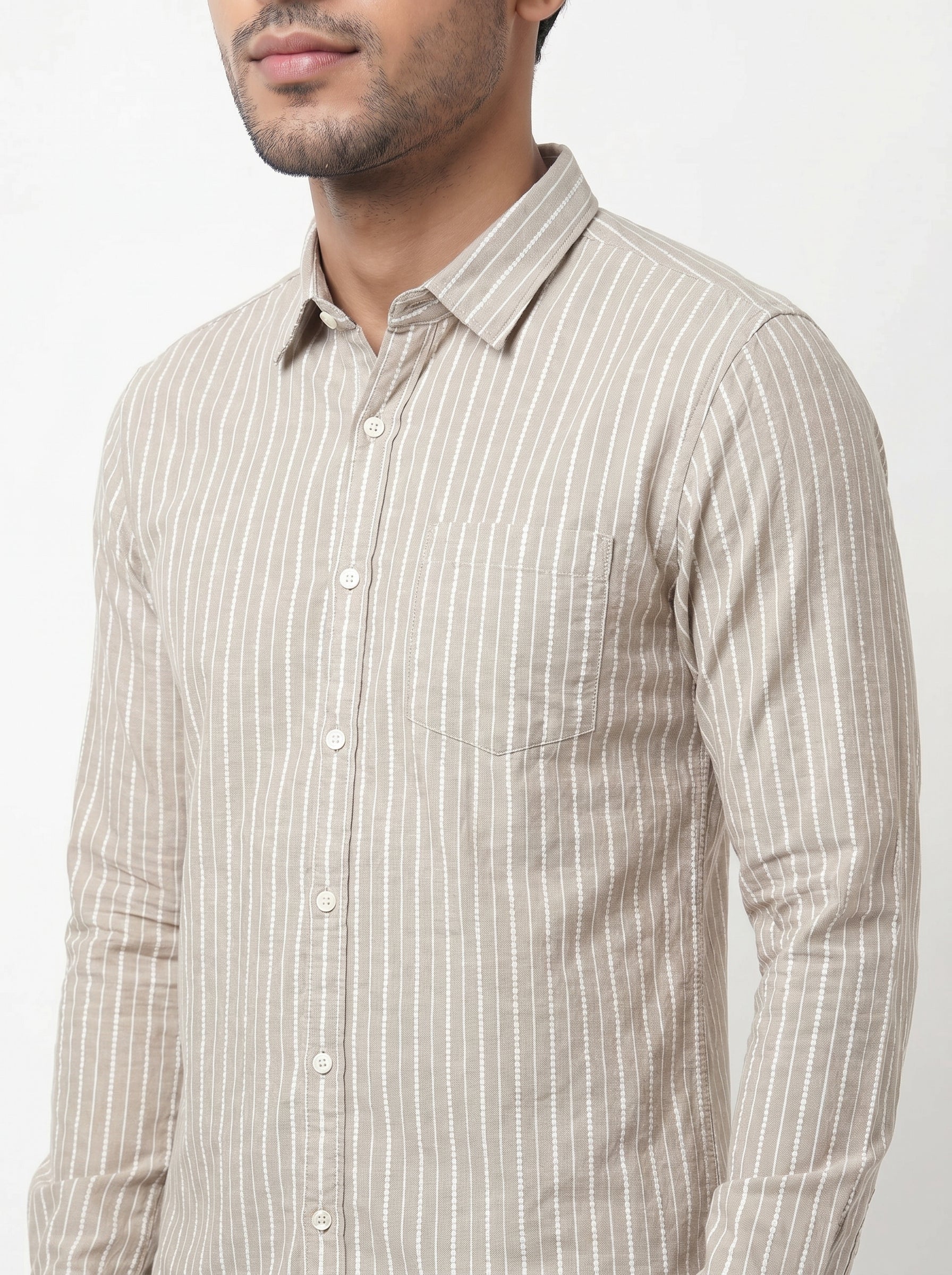 Men's Mustard Beige Striped Shirt