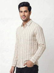 Men's Dark Beige Vertical Striped Shirt