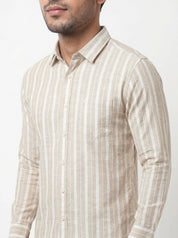 Men's Dark Beige Vertical Striped Shirt
