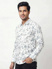 Men's Mint White Floral Printed Casual Shirt