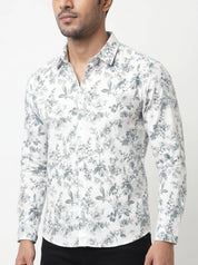 Men's Mint White Floral Printed Casual Shirt