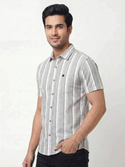 Men's Light Grey Vertical Striped Shirt