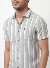 Men's Light Grey Vertical Striped Shirt