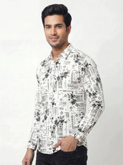 White Artistic Print Shirt