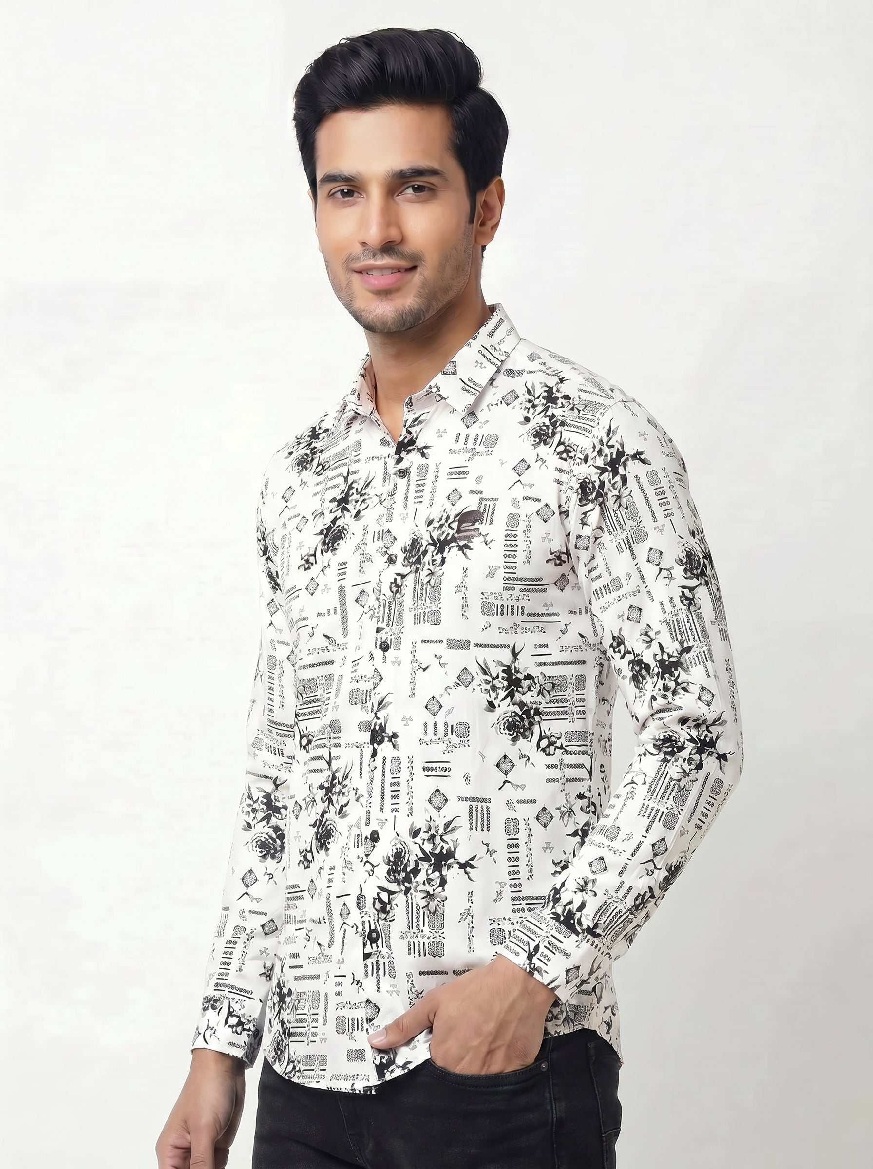 White Artistic Print Shirt