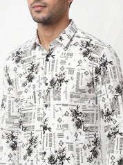 White Artistic Print Shirt