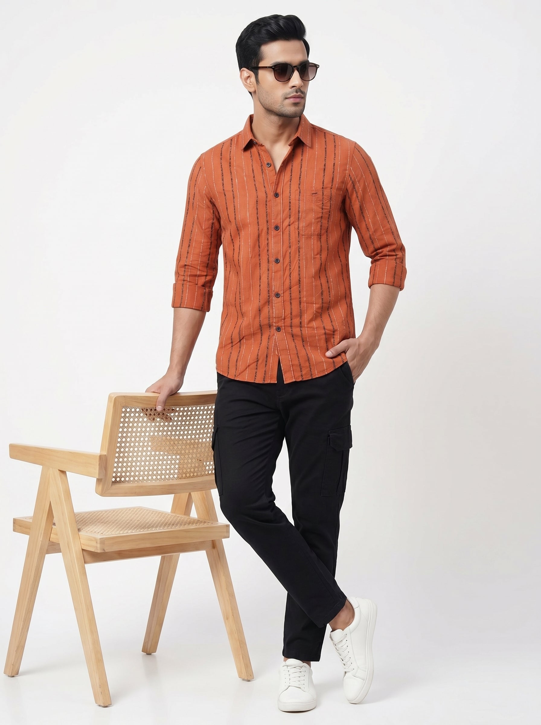 Men's Orange Striped Shirt