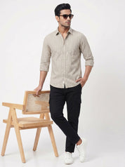 Men's Mustard Beige Striped Shirt