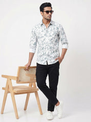 Men's Mint White Floral Printed Casual Shirt