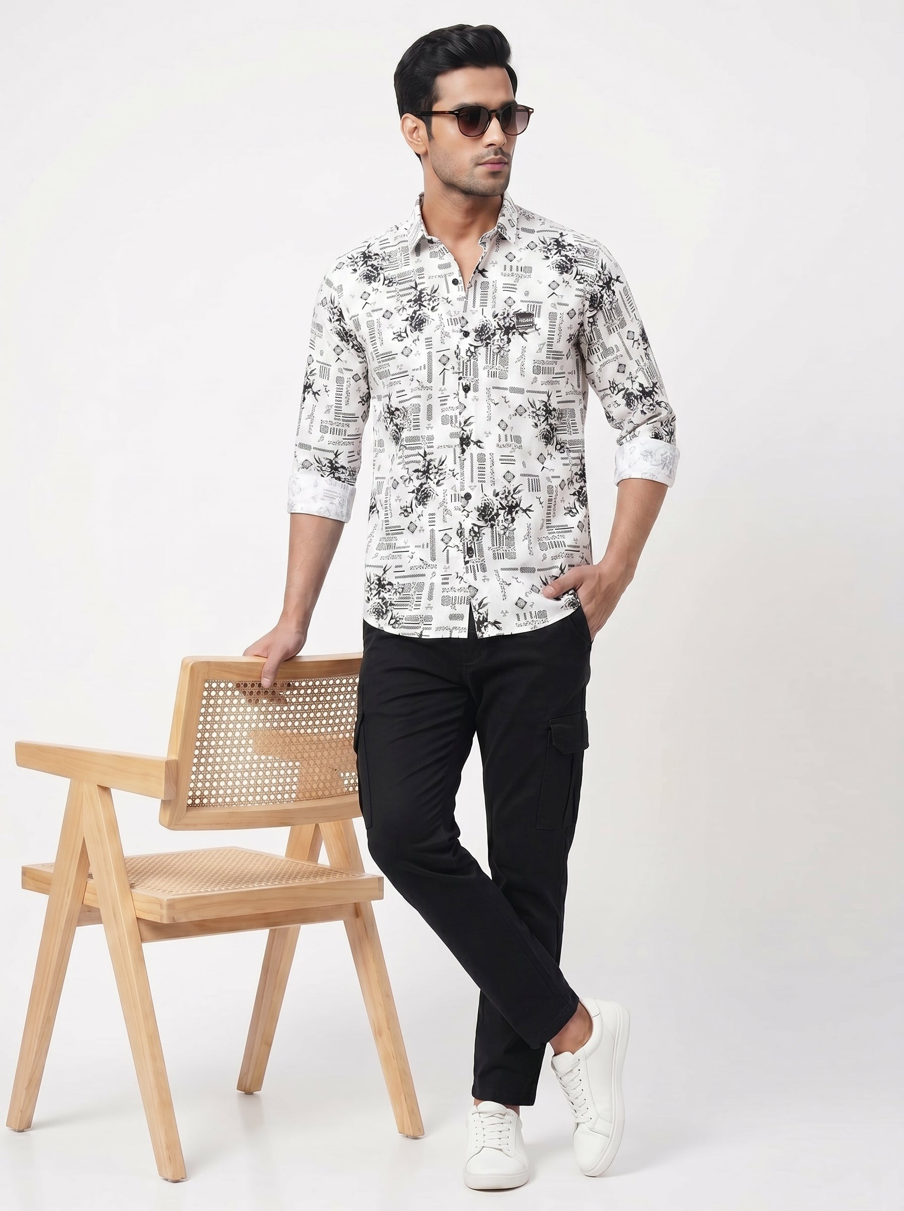White Artistic Print Shirt