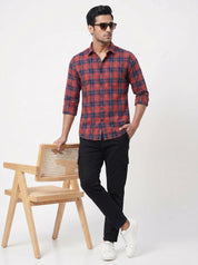 Men's Red & Navy Blue Checked Shirt