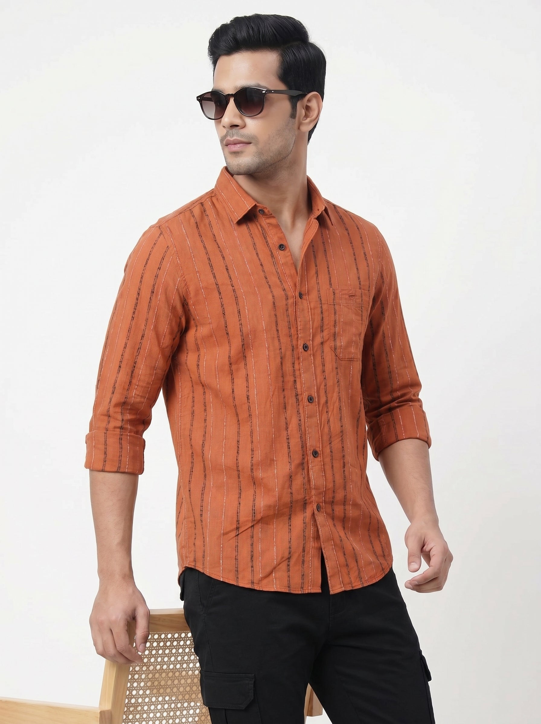Men's Orange Striped Shirt
