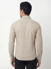 Men's Mustard Beige Striped Shirt