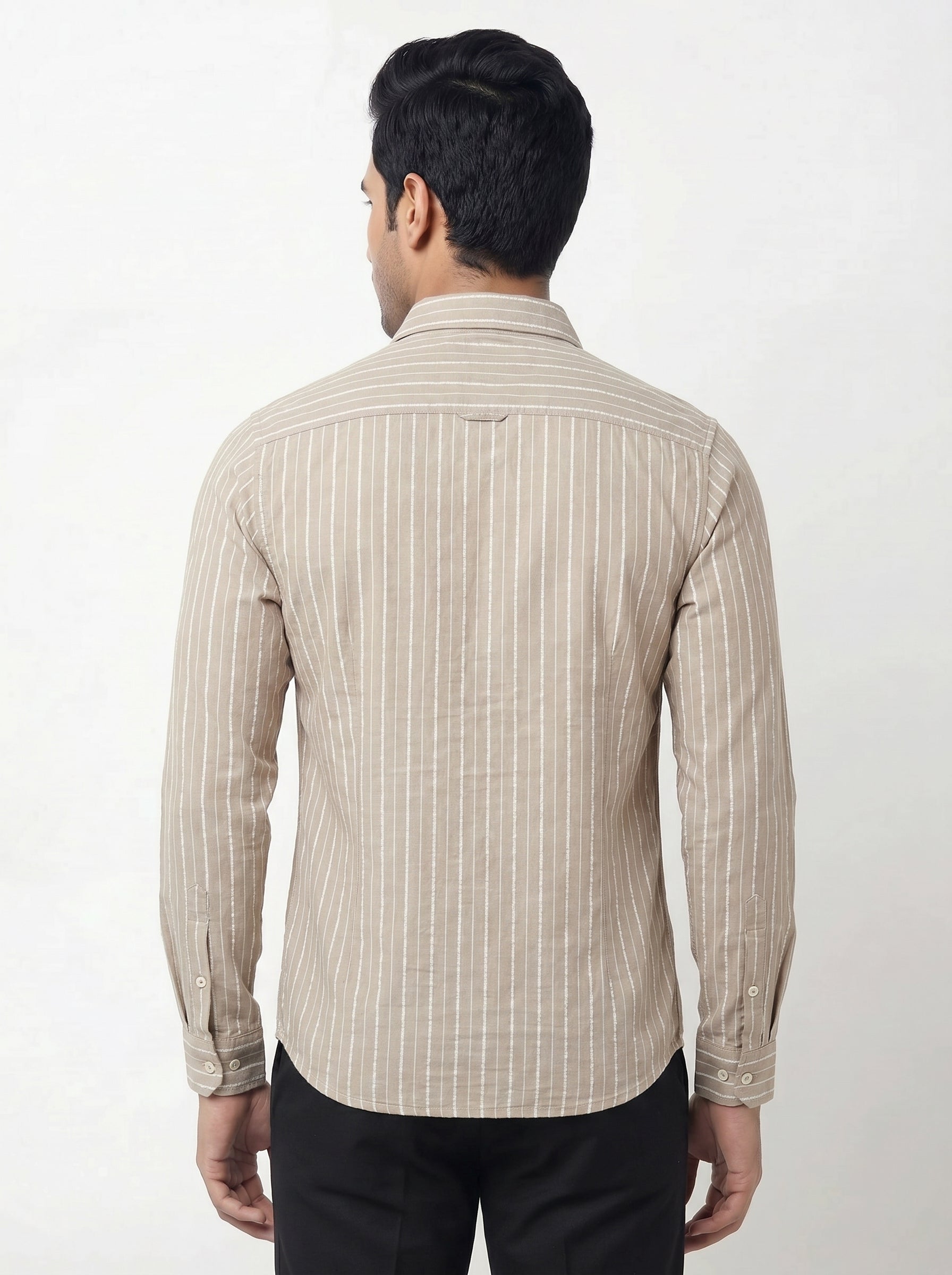 Men's Mustard Beige Striped Shirt