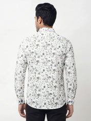 Men's Off White Floral Printed Casual Shirt