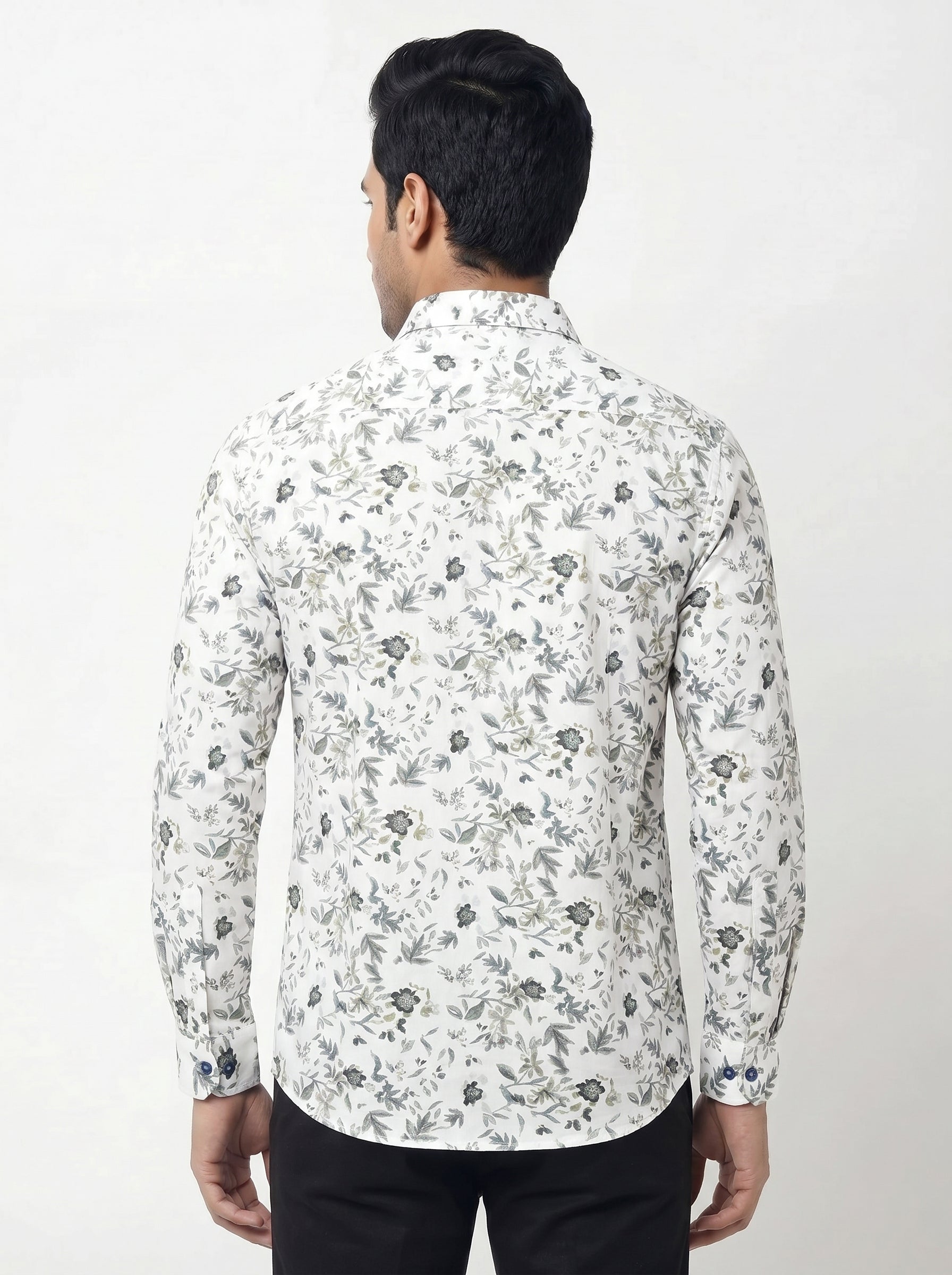 Men's Off White Floral Printed Casual Shirt