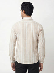Men's Dark Beige Vertical Striped Shirt