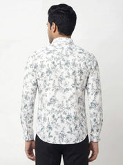 Men's Mint White Floral Printed Casual Shirt