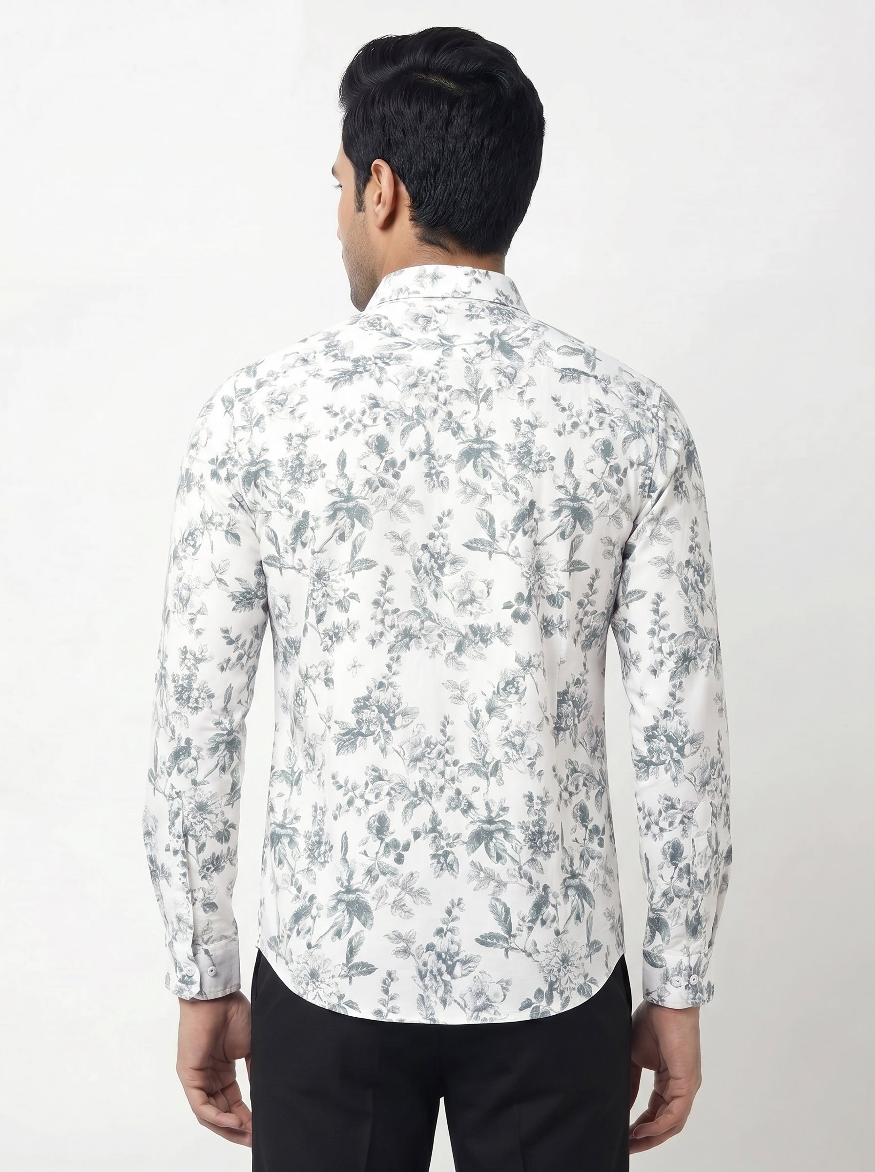 Men's Mint White Floral Printed Casual Shirt