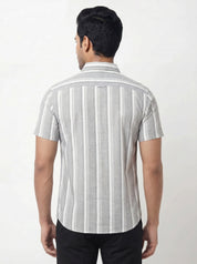 Men's Light Grey Vertical Striped Shirt