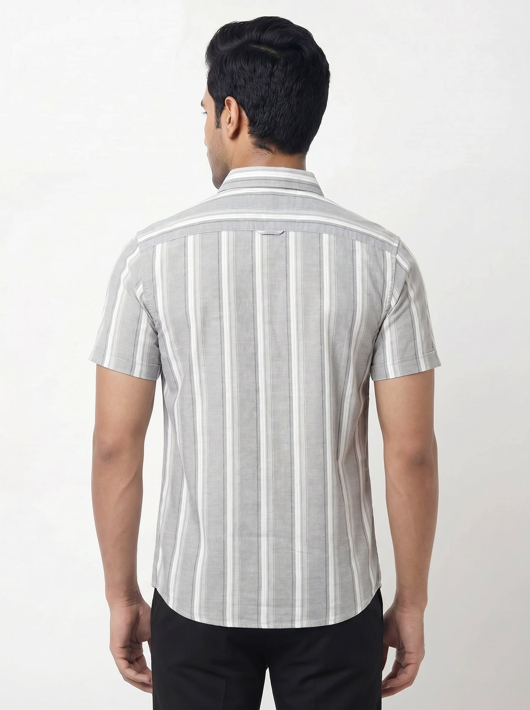 Men's Light Grey Vertical Striped Shirt