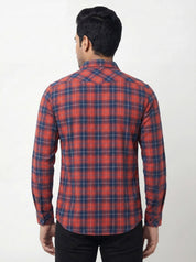 Men's Red & Navy Blue Checked Shirt
