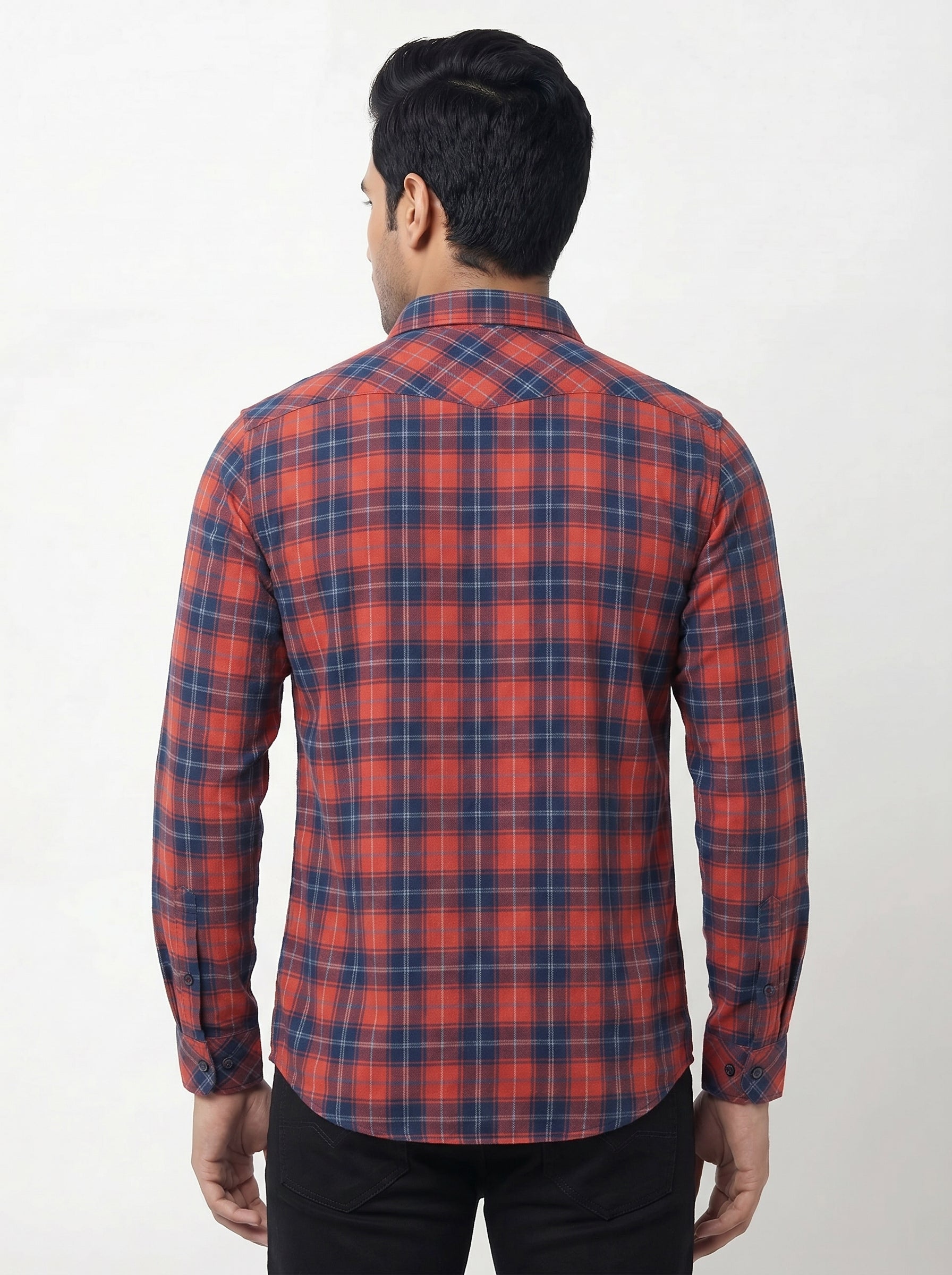 Men's Red & Navy Blue Checked Shirt