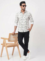 Men's Off White Floral Printed Casual Shirt